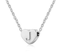 AFSTALR - Girocollo da donna in argento con piccolo ciondolo a forma di cuore, con iniziale, ideale per ragazze e Acciaio inossidabile, colore: S, cod. NK-heart-silver-J