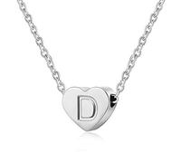 AFSTALR - Girocollo da donna in argento con piccolo ciondolo a forma di cuore, con iniziale, ideale per ragazze e Acciaio inossidabile, colore: S, cod. NK-heart-silver-D