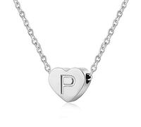 AFSTALR - Girocollo da donna in argento con piccolo ciondolo a forma di cuore, con iniziale, ideale per ragazze e Acciaio inossidabile, colore: S, cod. NK-heart-silver-P
