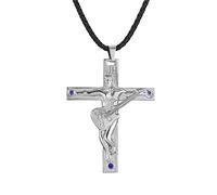 AFSTALR Johnny Hallyday Collana Donna Uomo Argento Ciondolo Croce Chitarra in Acciaio Inox Regalo Souvenir Fan- JH Signature Design.., Acciaio inossidabile