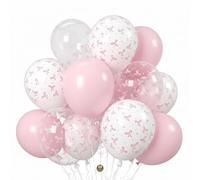 AFTERLOON - Set di 35 palloncini biodegradabili rosa pastello e bianco trasparente con piccolo fiocco stampato, 30,5 cm, galleggianti ad elio in lattice extra forte, per baby shower, rivelazione di
