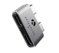 Afterplug Extender USB C doppio per MacBook con custodia, adattatore pass-through a 2 porte per Thunderbolt 5/4/3 e USB4 - PD da 240 W, video 8K, dati 80 Gbps - Grigio siderale