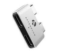Afterplug Extender USB C doppio per MacBook con custodia, adattatore pass-through a 2 porte per Thunderbolt 5/4/3 e USB4 - PD da 240 W, video 8K, dati 80 Gbps - Argento