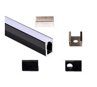 AFTERTECH 1x 2metri 0812N 8x12mm Profilo Alluminio NERO Minimal Micro **Per Strisce Strip LED da 5mm** Barra Rigida INTERA 2MT 2m 200cm + Copertura OPACA (1x 2metri 0812N fog)