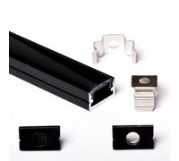 AFTERTECH 1x 2metri 1207N 12x7mm Profilo Alluminio NERO Minimal Per Strisce Strip LED Barra Rigida INTERA 2MT + Copertura NERA (1x 2metri 1207nero nero)
