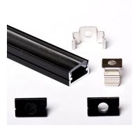 AFTERTECH 1x 2metri 1207N 12x7mm Profilo Alluminio NERO Minimal Per Strisce Strip LED Barra Rigida INTERA 2MT + Copertura TRASPARENTE (1x 2metri 1207nero clear)