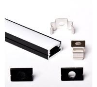 AFTERTECH 1x 3metri 1207N 12x7mm Profilo Alluminio NERO Minimal Per Strisce Strip LED Barra Rigida INTERA 3MT + Copertura BIANCA (1x 3metri 1207nero milk)