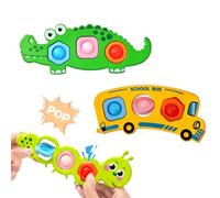 Afufu Giocattoli Sensoriali Pop It per Bambini 10+ Mesi - Dinosauro, Scuolabus e Bruco - Montessori per Abilità Motorie, Antistress, Giochi da Viaggio per Bambini e Bambine