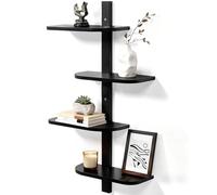 Afuly Mensola a Muro Nero Legno, 4 Livelli Mensola Suspendita Verticale Moderna con Angoli Arrotondati, Mensola a Muro Risparmiospazio in Legno Massivo - Decorazione per Bagno, Cucina e Salotto