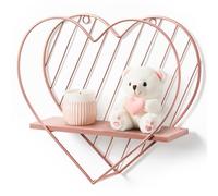 Afuly Mensola da Muro a Forma di Cuore Oro Rosa per Camera, 28 x 30 cm | Struttura in metallo, ripiano decorativo per piccoli oggetti e foto, camera da letto e bagno, decorazioni