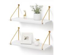 Afuly Mensole da Muro Legno Bianco Oro Metallo Moderne Design Cameretta Bagno Cucina Home Decor, Set di 2