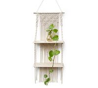 Afuly Mensole da Muro Legno Grezzo Boho Macrame Design Bagno/Cameretta/Balcone Naturale Mensole Sospese con Corda Decorazioni Parete
