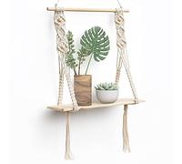 Afuly Mensole da Muro Legno Grezzo Boho Macrame Design Bagno/Cameretta/Balcone Naturale Mensole Sospese con Corda Decorazioni Parete