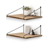 Afuly Mensole da Muro Legno Nere Metallo 42x30 cm Moderne Rustico Design Cameretta Bagno Cucina Home Decor, Set di 2