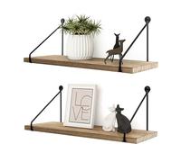 Afuly Mensole da Muro Legno Nere Metallo Moderne Rustico Design Cameretta Bagno Cucina Home Decor, Set di 2