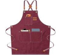 AFUN Grembiule da cucina per uomini e donne, con tasche grandi, grembiule da lavoro in cotone e lino, con schiena incrociata, resistente, regolabile, taglia M-XXL