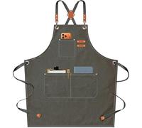 AFUN Grembiule da cucina per uomini e donne, con tasche grandi, grembiule da lavoro in cotone e lino, con schiena incrociata, resistente, regolabile, taglia M-XXL