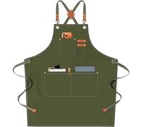 AFUN Grembiuli da cucina per uomo e donna, con tasche grandi, in tela di cotone, con schiena incrociata, resistente, regolabile, grembiule da lavoro, taglie dalla M alla XXL, verde militare, medio-XXL