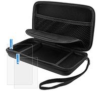 AFUNTA 2 Pezzi Vetro Temperato per lo Schermo di Top e HD Cristallino la Pellicola PET per lo Schermo Inferiore,1 Custodia Rigida EVA per 3DSXL Accessori Console