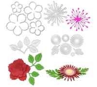AFUNTA Fustelle a forma di rosa per la creazione di biglietti, 4 stencil 3D a forma di fiore e foglia in metallo, per album di ritagli, decorazioni