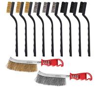 AFUNTA - Set di 11 spazzole (acciaio inox, ottone e nylon), 18 cm e a forma di coltello, due diverse dimensioni con manico curvo per muratura, spazzola per la pulizia di saldature e ruggine