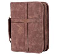 AFXGUSD Pu Book Tote Astuccio Scritture Cristiane Proteggi Libri Maniglia Pratica Scomparti Multipli Penne Tessere Adatta per Studio Preghiere Viaggi Spiritualità, Marrone