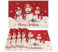 AFXXE Tovagliette Natalizie, Sottopiatti Natalizi Americane, Tovaglietta Natalizia Colazione, Sottopiatto Natale Lavabili Lino Tessuto Set, Tovagliette Tavola Natalizio Rosse Americana(Vivace)
