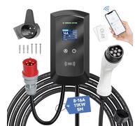 AFYEEV 5M EV Caricabatterie con Smart App 16A Tipo 2 11KW Wallbox Cavo di Ricarica, Staffa Caricabatterie Controllo Applicazione & Spina Trifase CEE