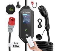 AFYEEV 6m Cavo Ricarica Auto Tipo 2 CEE 11kW, Trifase, 8-16A con Potenza di Ricarica Regolabile, Caricatore per Veicoli Elettrici e Stazione di Ricarica Mobile/Wallbox