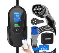 AFYEEV 7.2kW Cavo Ricarica Auto Elettrica Tipo 2 Schuko, 6M, 6/8/10/13/16/20/24/32A, Caricatore EV Tipo 2 Caricatore Mobile, Cavo di Ricarica Tipo 2, 32A IEC 62196-2, IP65