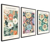 ag.art deco Quadri Moderni Soggiorno con Cornice Nera 21x30 cm | Poster da Parete | Quadri Camera da Letto o il Soggiorno | Set di 3 Stampe da Parete (Mercato dei Fiori)