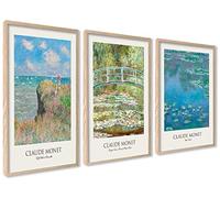 ag.art deco Set di 3 Quadri Moderni 21x30cm Cornice in Legno Design Moderno | Set Claude Monet, Decorazione da Parete, Legno MDF Robusto, per Soggiorno e Camera da Letto, Vetro Protettivo, Soggiorno