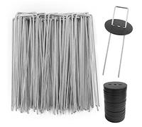 AGAKY Picchetti da giardino in metallo zincato, 50 pezzi con 50 rondelle, a forma di U, per controllo dell'erba, reti, prato, telo da terra, paesaggio, recinzione, 150 mm