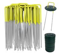AGAKY Picchetti per Telo Pacciamatura e Giardino in Acciaio a U - per Erba, Rete, Recinzioni, Irrigazione, Serra - 40 Mezzo Giallo e 40 Rondelle, 150 x 25 mm, Ø 2,8 mm