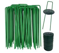 AGAKY Picchetti Telo Pacciamatura, 40 in Acciaio Verde e 40 Rondelle, Chiodi per Prato Sintetico, Giardino, Erba, Irrigazione, Rete, Serra, 150 x 25 mm, Ø 2,8 mm