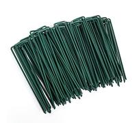 AGAKY Picchetti Telo per Pacciamatura Verde Zincato Anti Ruggine a Forma di U, per Recinzione & Erba Sintetica (100 Pezzi, Ø 3 mm)