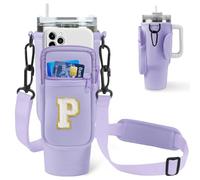 Aganmi Borsa a tracolla con iniziale glitterata con tasca per telefono per accessori Stanley da 1,18 l, borsa portabottiglie con tracolla, regalo personalizzato per donne e ragazze (viola P)