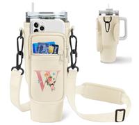 Aganmi Borsa a tracolla con iniziale per bottiglia d'acqua con tasca per telefono per accessori Stanley per tazze da 1,18 l, borsa per bottiglia d'acqua preppy con tracolla, regalo personalizzato per