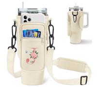 Aganmi Borsa a tracolla con iniziale per bottiglia d'acqua con tasca per telefono per accessori Stanley per tazze da 1,18 l, borsa preppy con tracolla, regalo personalizzato per donne e ragazze