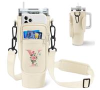 Aganmi Borsa a tracolla con iniziale per bottiglia d'acqua con tasca per telefono per accessori Stanley per tazze da 1,18 l, borsa preppy con tracolla, regalo personalizzato per donne e ragazze