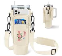 Aganmi Borsa a tracolla con iniziale per bottiglia d'acqua con tasca per telefono per accessori Stanley per tazze da 1,18 l, borsa preppy con tracolla, regalo personalizzato per donne e ragazze