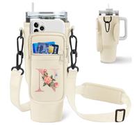 Aganmi Borsa a tracolla con iniziale per bottiglia d'acqua con tasca per telefono per accessori Stanley per tazze da 1,18 l, borsa preppy con tracolla, regalo personalizzato per donne e ragazze