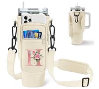 Aganmi Borsa a tracolla con iniziale per bottiglia d'acqua con tasca per telefono per accessori Stanley per tazze da 1,18 l, borsa per bottiglia d'acqua preppy con tracolla, regalo personalizzato per