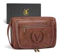 Aganmi Borsa da toilette da viaggio da uomo, con iniziale incisa al laser, impermeabile, in pelle PU, regalo per Pasqua, festa del papà, compleanno, per uomini, papà, marito, figlio, testimoni dello