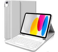 AGARELE Custodia per tastiera per iPad A16 11/10 Eme Generation (10.9" 2022/11" A16 2025), custodia per iPad 11 Bluetooth rimovibile senza fili con porta penna, AZERTY Layout (grigio bianco)