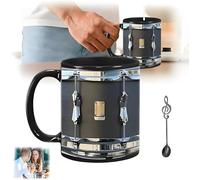 AGARES Divertente tazza da caffè vintage nera, in ceramica, progettata come regalo per batteristi, tazza da caffè vintage unica, tazza in ceramica nera, ideale per musicisti, amanti del caffè o
