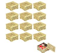 Agata 12 pezzi di scatole regalo per matrimoni, plastica, scatola di dolci scavati, scatole di stoccaggio di caramelle per matrimonio, Natale, compleanno, festa, decorazione (oro)