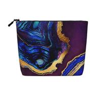 Agata astratta viola, blu, oro, Borsa per cosmetici in lino sintetico Borsa per trucco Borsa da viaggio portatile
