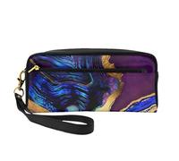 Agata astratta viola, blu, oro, Borsa per il trucco Borsa per cosmetici Borsa da viaggio portatile da toilette Astuccio in pelle per donne e ragazze