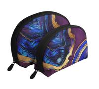 Agata astratta viola, blu, oro, Borsa per trucco a conchiglia Portamonete da donna Borsa da toilette piccola Borsa per cosmetici 2 pezzi